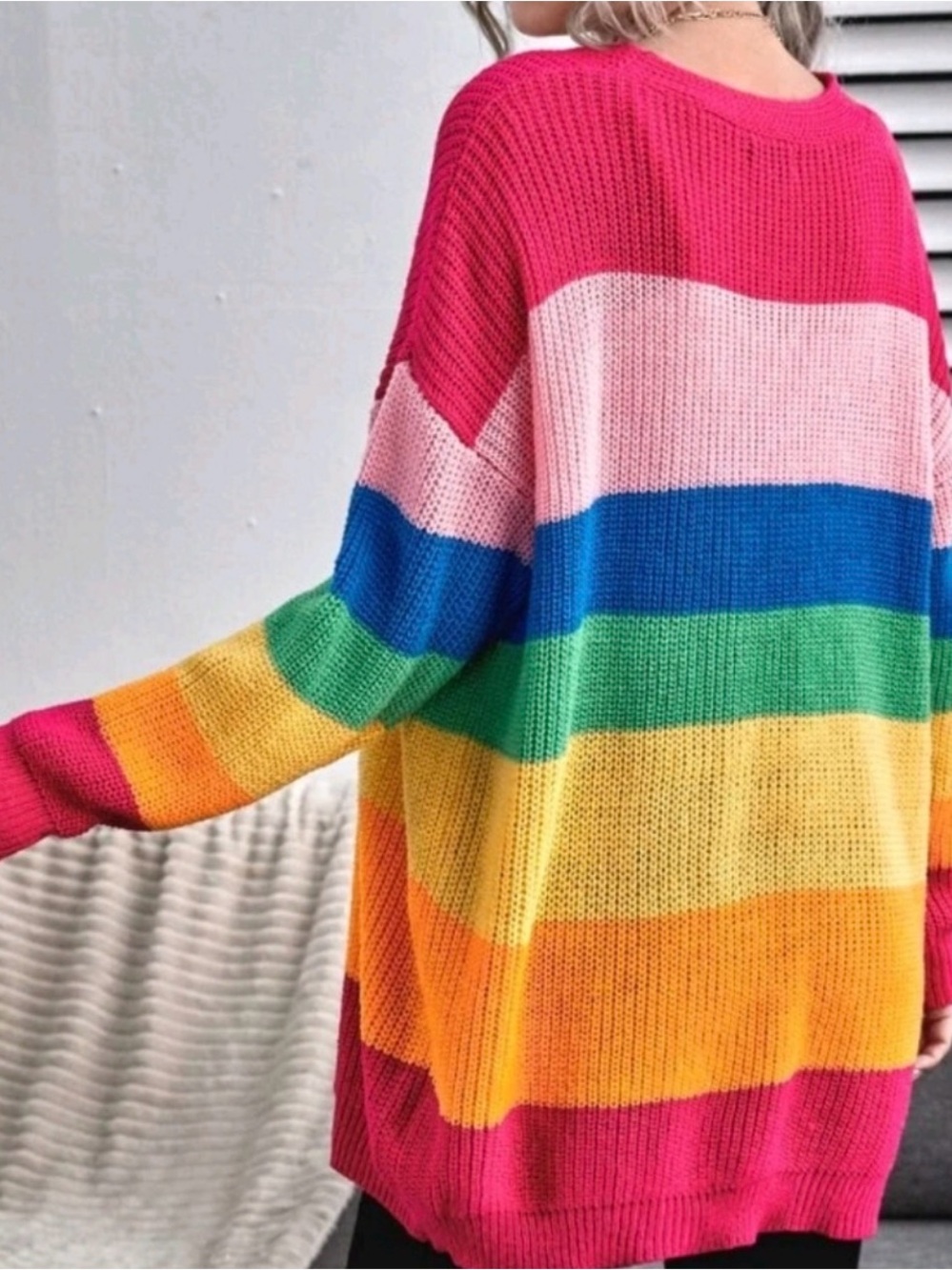 One Size Rainbow Button-Front Women's Cardigan Sweater - Picture 2 of 9